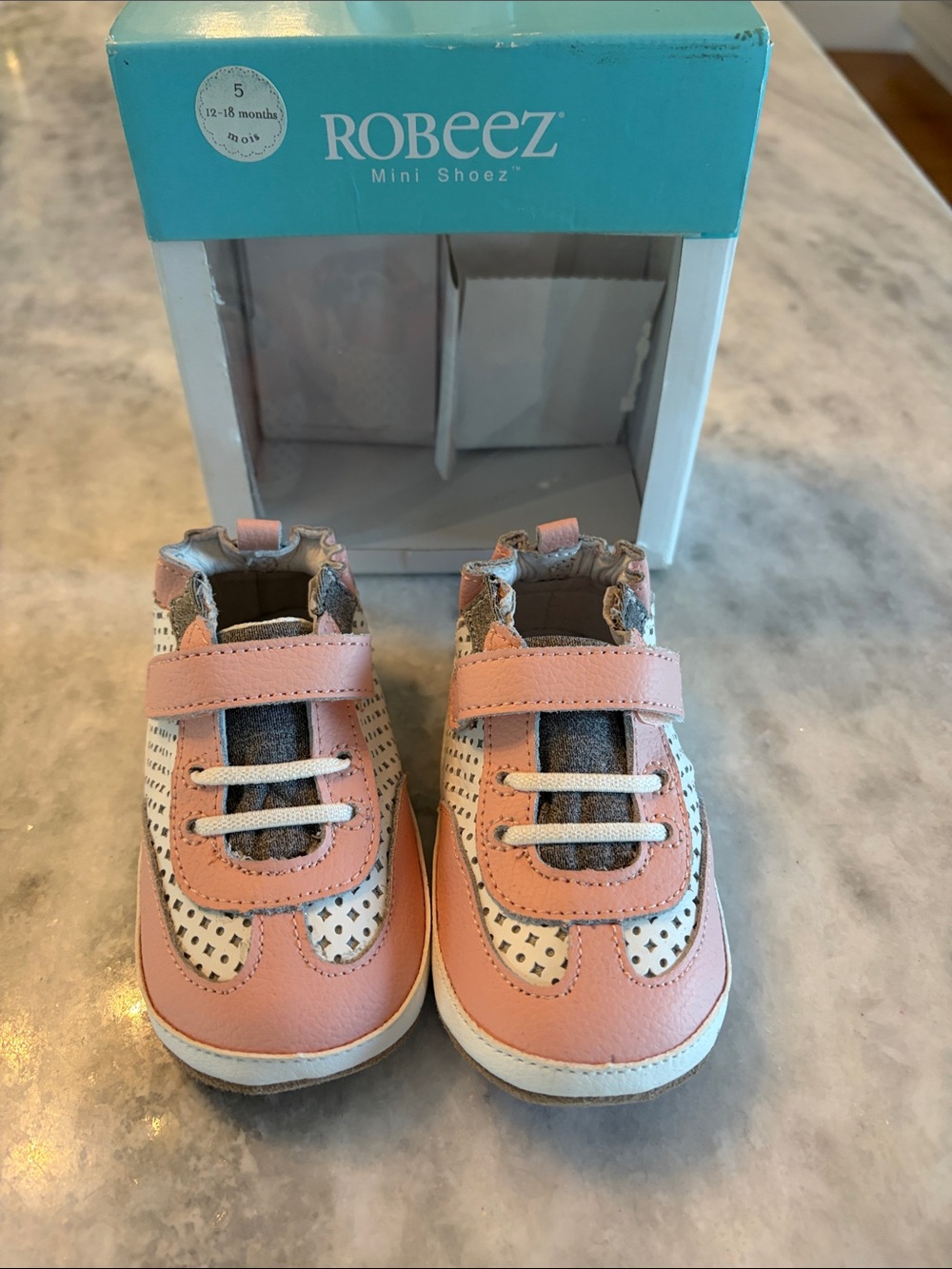 Robeez Pink and White Baby Walker Shoes